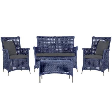 Imagem de Jogo Sofá 2 Poltronas e Mesa Igapó Fendi E11 Trama Original Azul