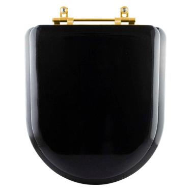 Imagem de Assento Sanitário Almofadado Carrara Preto Para Louça Deca Com Ferragem Dourada