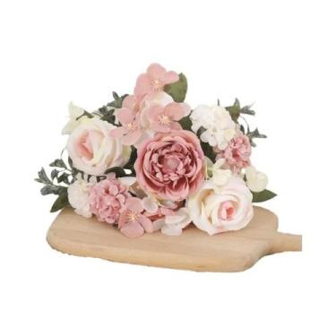 Imagem de Guirlanda De Flores Artificiais Com 7 Hastes De Rosa De Seda, Peônia E