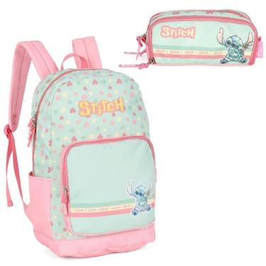 Imagem de Kit Mochila Costa Feminina Verde Stitch Escolar Com Estojo - Luxcel