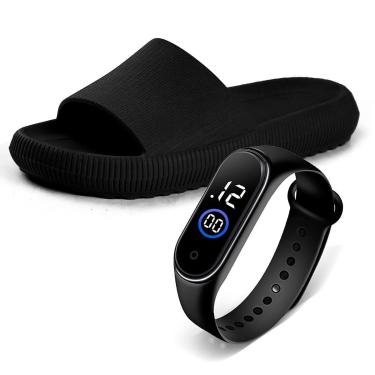 Imagem de Kit Chinelo Nuvem Feminino Ortopédico Anatômico Confortável Leve Macio Original Com Relógio-Feminino