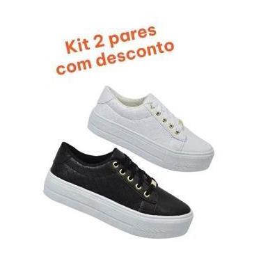 Imagem de Kit 2 Pares De Tênis Plataforma Feminino - ZALU, Branco, Preto, 37