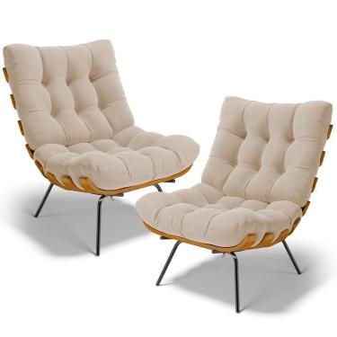 Imagem de Kit 2 Poltronas Decorativas Sala De Estar Costela L02 Suede Bege - Lyam Decor
