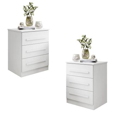 Imagem de Conjunto 2 Mesas De Cabeceira Império Quarto Com 3 Gavetas Branco Branco