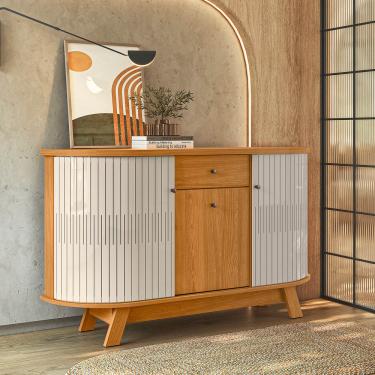 Imagem de Balcão Aparador Buffet Sala de Estar 136cm Wylan Cinamomo/Off White M20 - D'Rossi