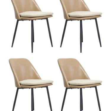 Imagem de Kit 4 Cadeiras para Sala de Jantar Estofada em Couro Quebec Caramelo