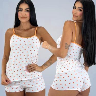 Imagem de Baby Doll Estampado De Malha Fria Shorts Curto Feminino Roupa De Dormi