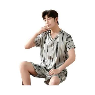 Imagem de Conjunto De Pijama Masculino De Seda Gelada De Manga Curta, Fácil De L