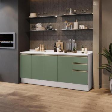 Imagem de Balcões de Cozinha 100% MDF 200cm Branco/Verde Celeste Kappesberg