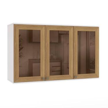 Imagem de Armário Aéreo Celeste Kappesberg 100% MDF 3 Portas com Vidro Branco/No