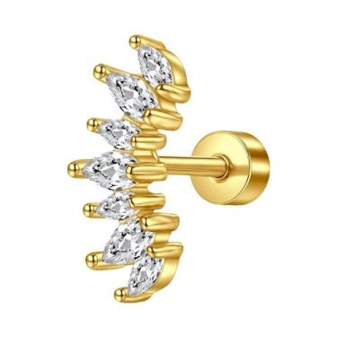 Imagem de Conjunto De Brincos De Cartilagem Dourados 16G Em Aço Inoxidável Com Z