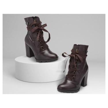 Imagem de Bota Feminina Coturno Tratorada Couro Salto Médio Casual - Valentina K