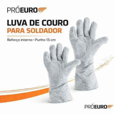 Imagem de Luva de Couro Raspa para Soldador com Reforço Interno Punho 15 cm Pró 