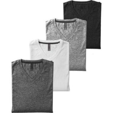 Imagem de Kit 4 Camisetas Camisa Slim Fit Gola V-Masculino
