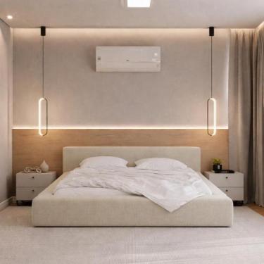 Imagem de Cama King Size Estofada Tecido Linho Base Baixa Moderna Siena 1.95m - 