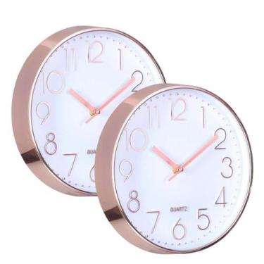 Imagem de Kit 2 Relógio Parede Cromado Redondo Cozinha Sala 20cm Decorativo Quar