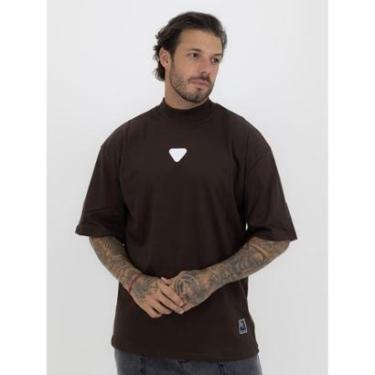 Imagem de Camiseta Oversized Gola Alta Borracha Triângulo All White Streetwear Algodão Premium Marrom-Masculino