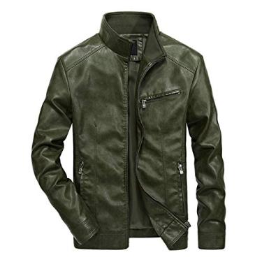 Imagem de Jaqueta De Couro Pu Masculina Com Gola Alta Slim Fit Casual Vintage Com Zíper Parka Trench Coats