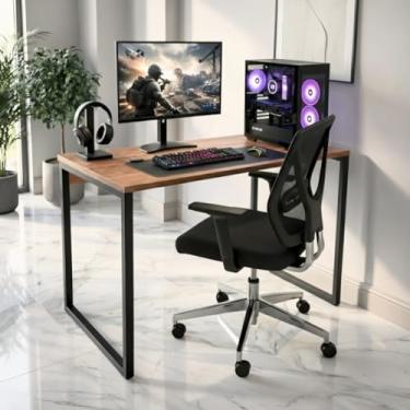 Imagem de Mesa Escrivaninha Pc Gamer Estilo Industrial 100x50cm MDF Premium Freijó e Aço Carbono