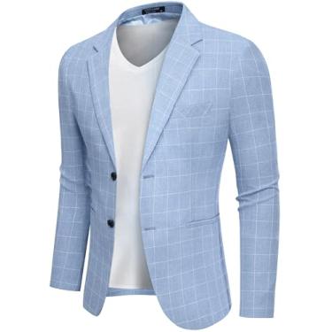 Imagem de COOFANDY Blazer masculino casual com dois botões jaqueta esportiva leve, Blazer xadrez - azul claro, XGG