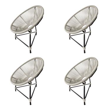 Imagem de Kit 4 Cadeiras Acapulco Corda Náutica Base Em Alumínio Preto-areia