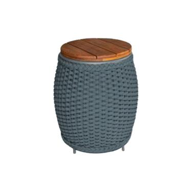 Imagem de Puff Mesa Garden Em Corda Náutica Base Em Alumínio Cinza E Tampo Em Madeira Cinza