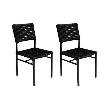 Imagem de Kit 2 Cadeiras França Corda Náutica Base Em Alumínio Preto-preto