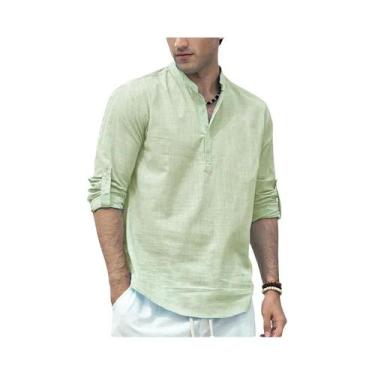 Imagem de Camisa Polo Masculina De Manga Longa Em Algodão E Linho Para Primavera