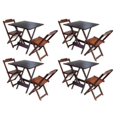 Imagem de Kit 4 Conjuntos De Mesa Dobravel Com 2 Cadeiras De Madeira 70x70 - Imb