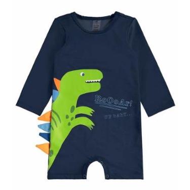 Imagem de Macaquinho Praia Bebê e Infantil Proteção UV Dinossauro Azul Escuro Up Baby-Masculino