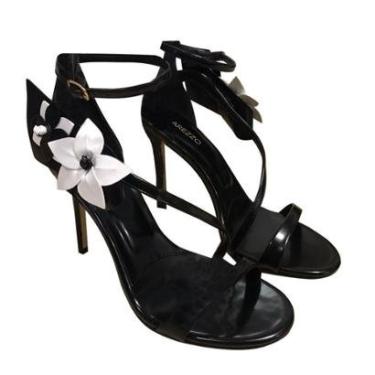 Imagem de Sandália Arezzo Preta Salto Alto Tira Flores-Feminino