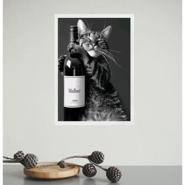 Imagem de Quadro Decorativo Gato Com Garrafa De Vinho 45x34cm - com vidro