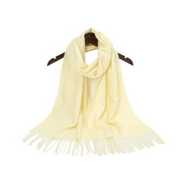 Imagem de Cachecol Feminino De Cashmere Grosso Com Franjas, Cor Sólida, Logotipo