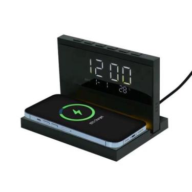 Imagem de Carregador Indução 3 em 1 Com Relógio Digital Luz Noturna LED Peining 