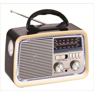 Imagem de Rádio Portátil Retro Recarregável Am/fm Bluetooth Lanterna Cor Marrom 