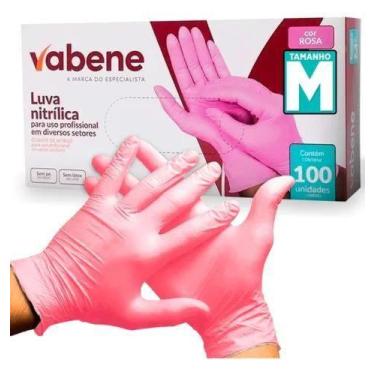 Imagem de Luva Nitrilica Descartavel C/ 100un Sem Pó Rosa M - Vabene