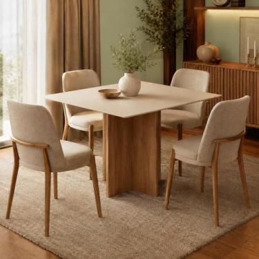 Imagem de Mesa De Jantar Henn Kira 120cm Nature Off White 4 Lugares Quadrada Mod