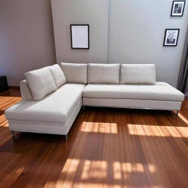 Imagem de Sofá de Canto em L Revestimento em Veludo com Chaise Lado Esquerdo 293x84cm Bege Claro