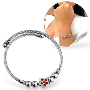 Imagem de Pulseira Feminina Berloque Aço inoxidável Prata Ajustável - Santo Esti