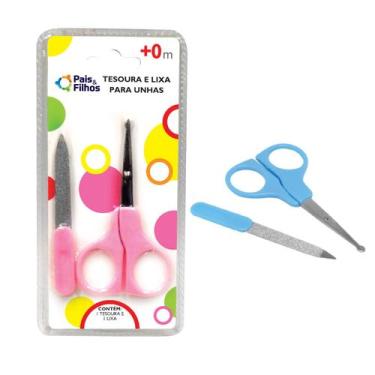Imagem de Kit Tesoura Cortador Lixa Unhas Bebê Recém Nascido Azul Rosa - Pais & 