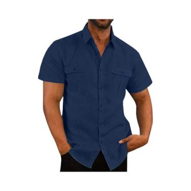 Imagem de Camisas De Linho Masculinas plus Size De Manga Curta Para O Verão, Cor