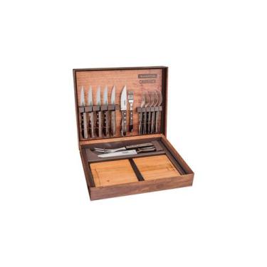 Imagem de Kit Para Churrasco Com Lâminas em Aço Inox e Cabos em Madeira Polywood