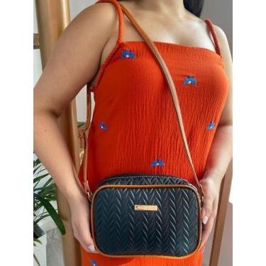 Imagem de Bolsa feminina monica sanches 3863 elyssa preto / line caramelo