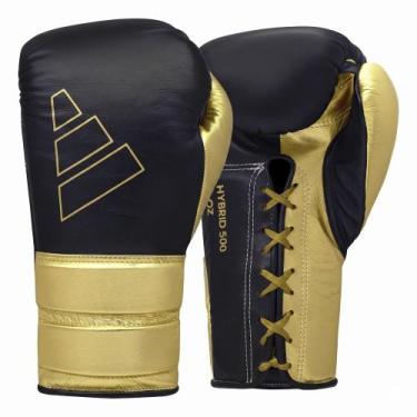 Imagem de Luva de Boxe adidas em Couro Hybrid 500 Lace -, Preto, Dourado, 14oz