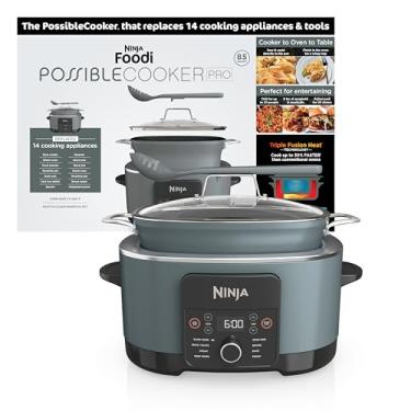 Imagem de Ninja MC1001 Foodi PossibleCooker PRO 8.5 Quart Multi-Cooker, with 8-in-1 Slow Cooker, Dutch Oven, Steamer & More, Glass Lid & Integrated Spoon, Nonstick, Oven Safe Pot to 500°F, Sea Salt Gray