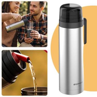 Imagem de Garrafa Termica Aco Inox 1 Litro Slim Com Bico Bebidas Quente Fria Aga