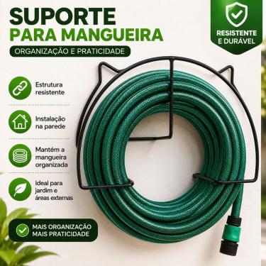 Imagem de Suporte de Parede para Mangueira de Jardim Organizador Resistente e Durável com Fixação Prática Bivolt