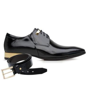 Imagem de Sapato Social Jota Pe Verniz Preto MB + Cinto 74170, 44