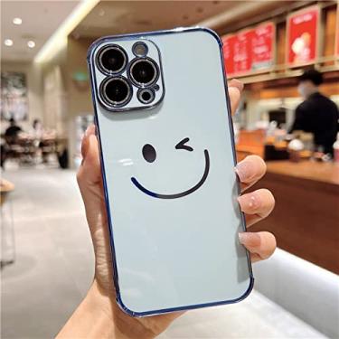 Imagem de Capa de telefone com moldura de sorriso bonito dos desenhos animados para iphone 11 12 13 pro mini xr xs max capa de proteção de silicone macio no se2 7 8 plus, capa azul claro, para iphone 7 plus