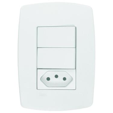Imagem de 2 Interruptores Simples + Tomada 20a Linha Pérola Branca